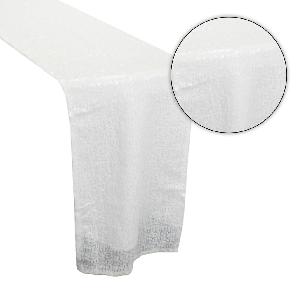 30cm x 274cm Shiny Sequin Table Runner - White