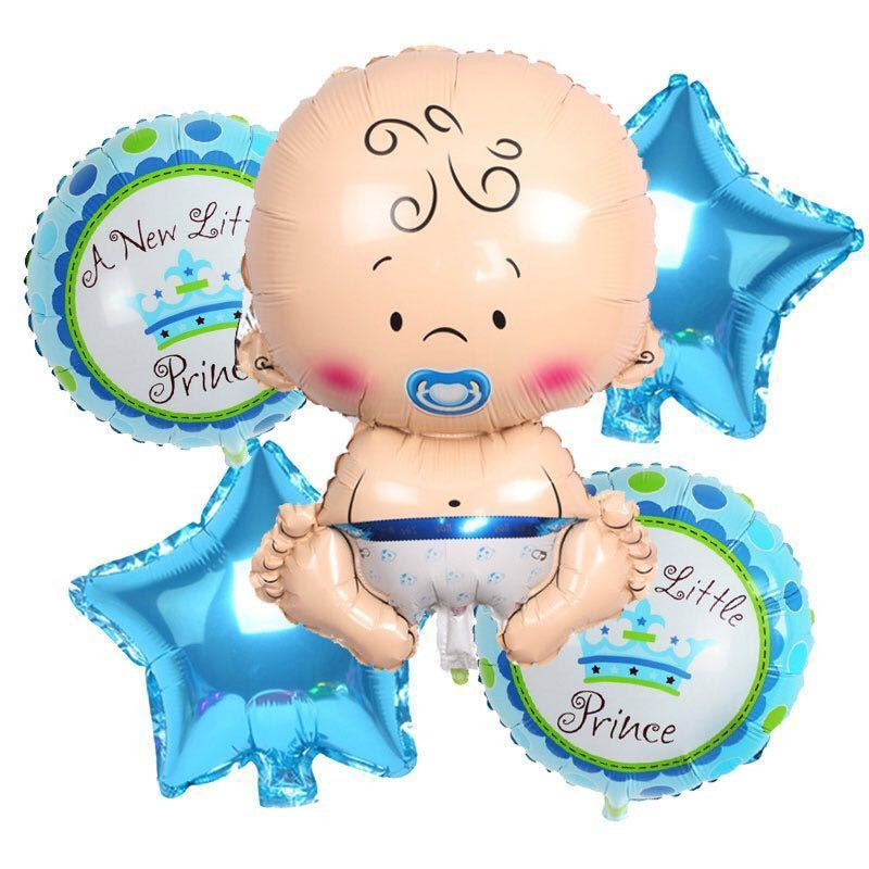 5pc New Baby Foil Balloons - Boy