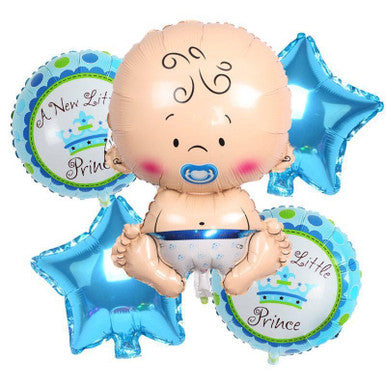 5pc New Baby Foil Balloons - Boy