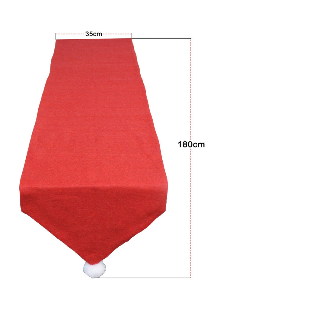 35cm x 180cm Red Felt Festive Table Runner with Snowflake Pom-Pom