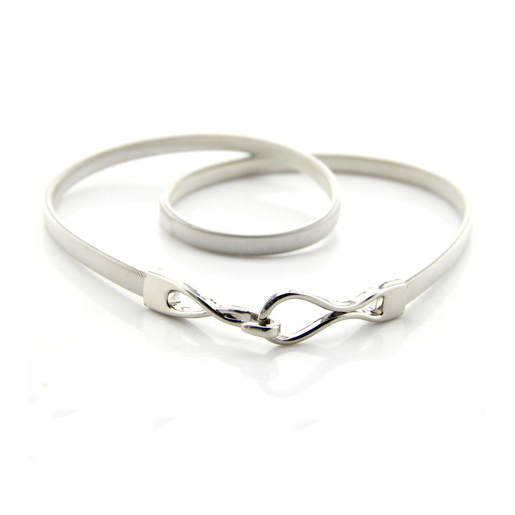 Elasticated Belt with Hook Buckle - Silver