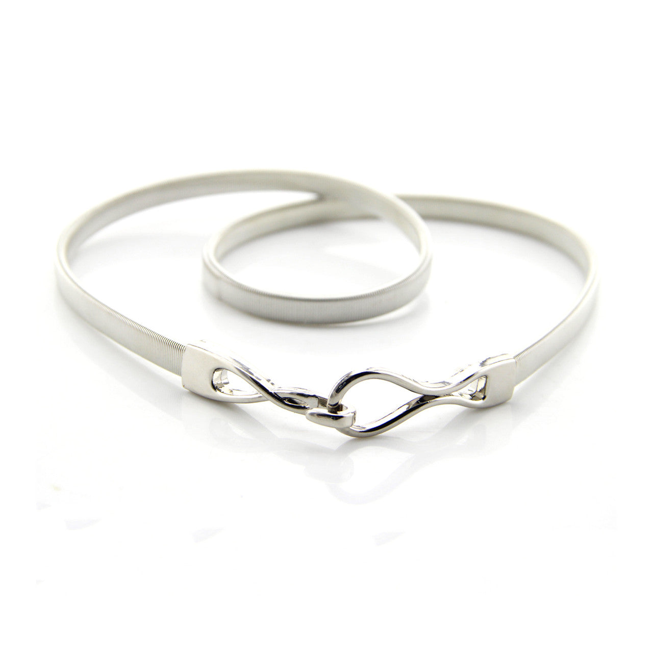 Elasticated Belt with Hook Buckle - Silver