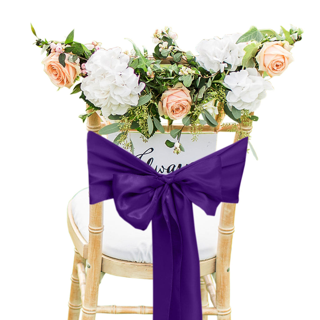 Premium Satin Chair Sash - Dark Purple - 18cm x 274cm
