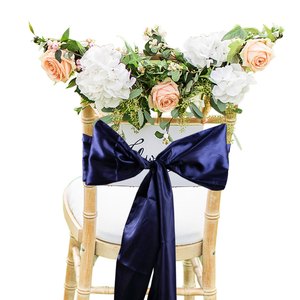 Premium Satin Chair Sash - Navy Blue - 18cm x 274cm
