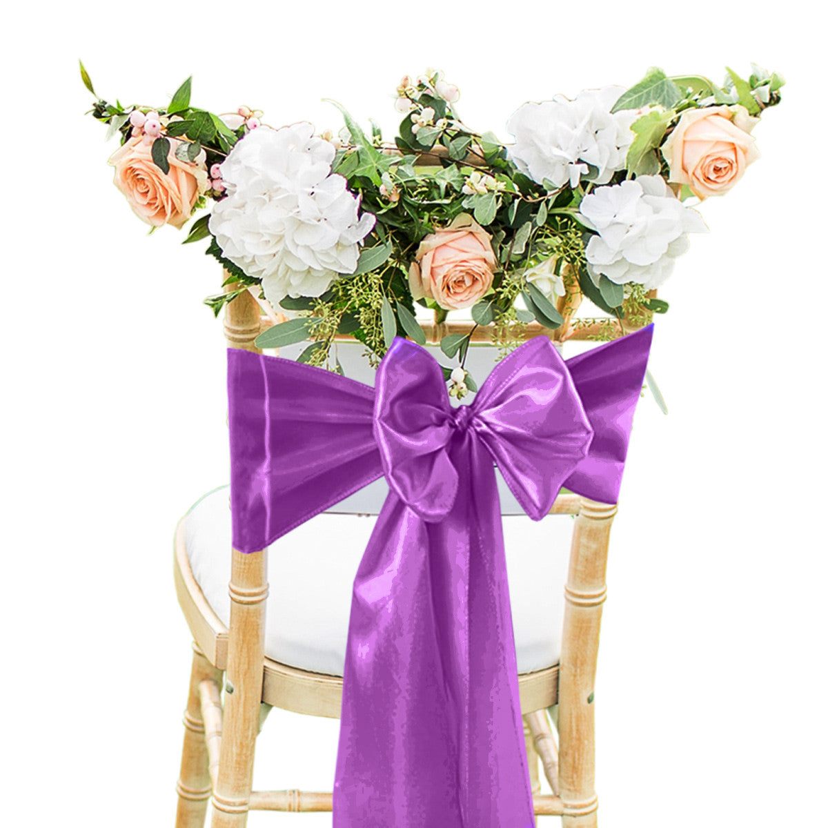 Premium Satin Chair Sash - Purple - 18cm x 274cm