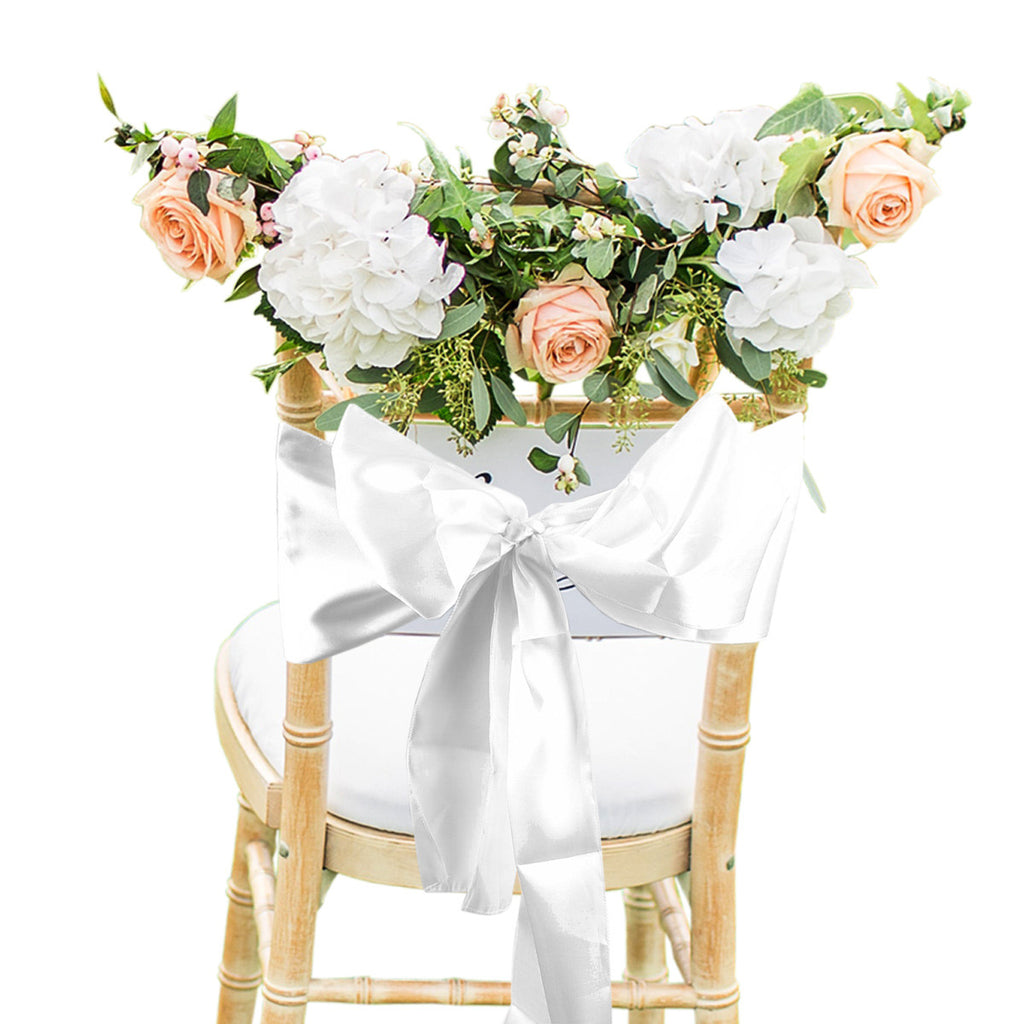 Premium Satin Chair Sash - White - 18cm x 274cm