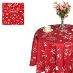 70" Round Christmas Snowflakes & Stars Print Polyester Wipe Clean Tablecloth - Red