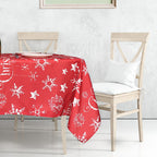 60" x 84" Rectangle Christmas Snowflakes & Stars Print Polyester Wipe Clean Tablecloth - Red