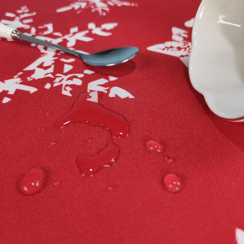 60" x 84" Rectangle Christmas Snowflakes & Stars Print Polyester Wipe Clean Tablecloth - Red