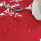 60" x 84" Rectangle Christmas Snowflakes & Stars Print Polyester Wipe Clean Tablecloth - Red