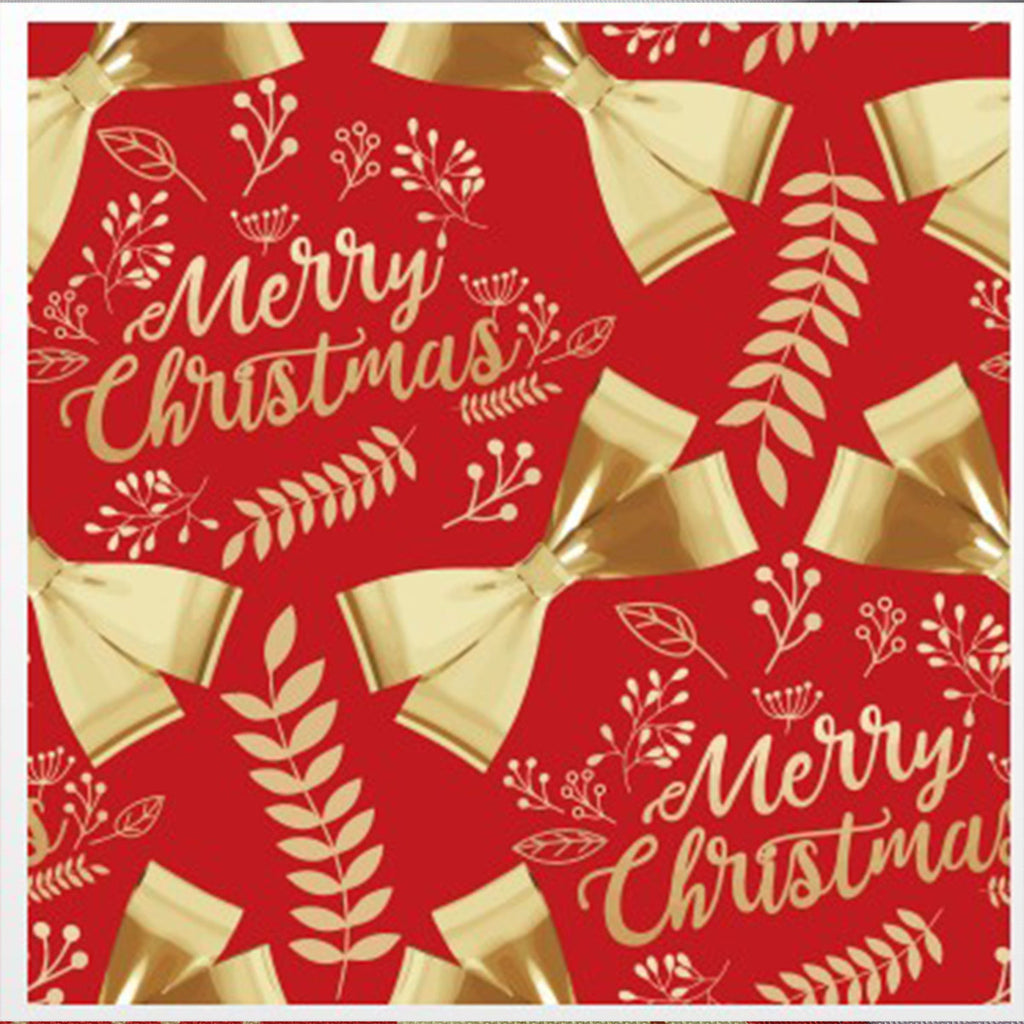 60" x 84" Rectangle Christmas Ribbon & Leaf Print Polyester Wipe Clean Tablecloth - Red & Gold