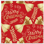 60" x 84" Rectangle Christmas Ribbon & Leaf Print Polyester Wipe Clean Tablecloth - Red & Gold