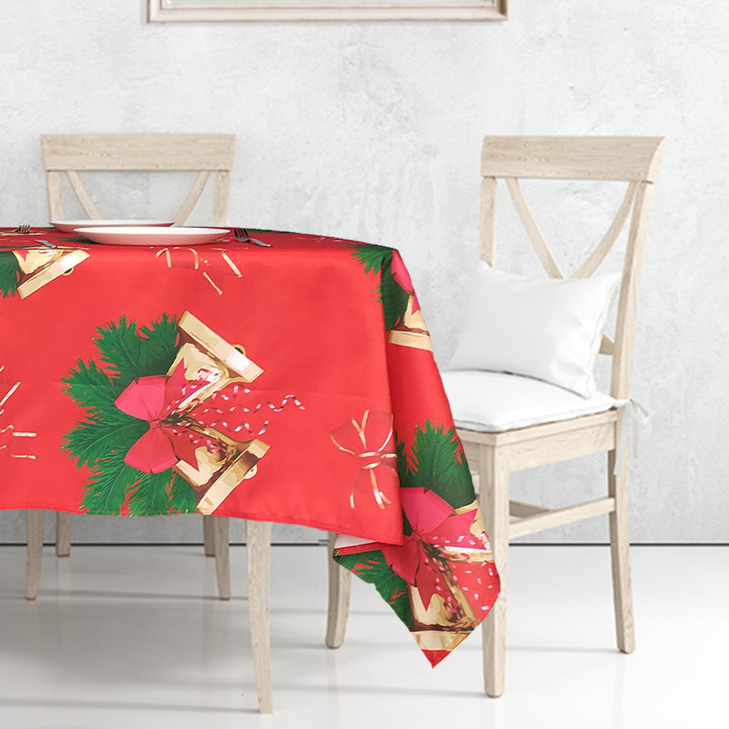 60" x 84" Rectangle Christmas Jingle Bells Print Polyester Wipe Clean Tablecloth