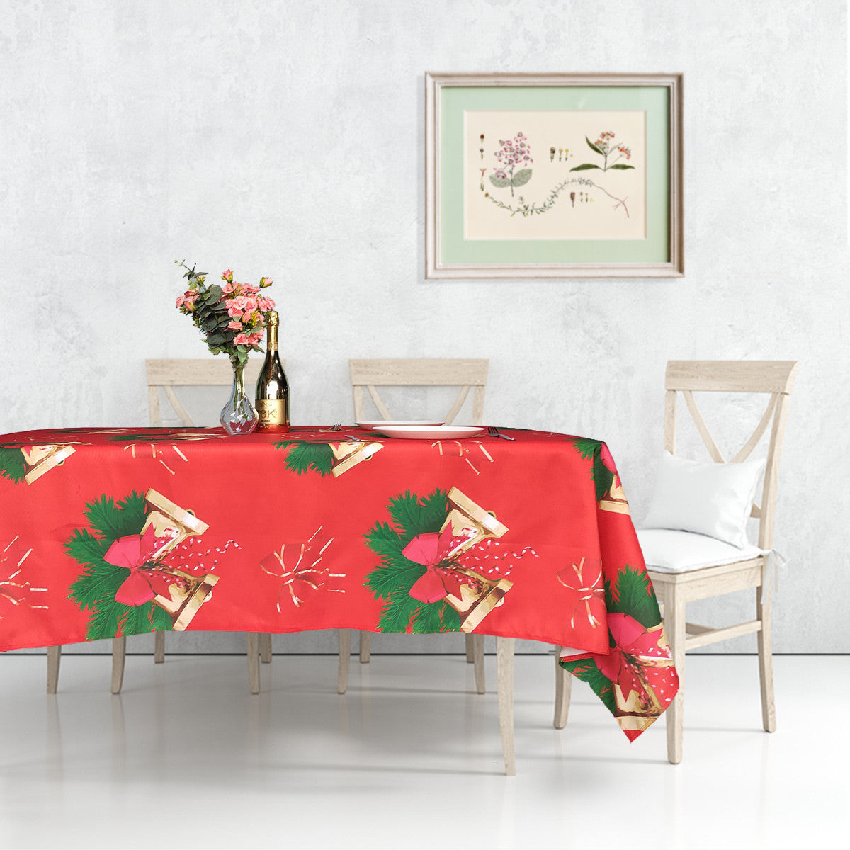 60" x 84" Rectangle Christmas Jingle Bells Print Polyester Wipe Clean Tablecloth