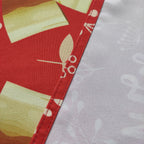 60" x 84" Rectangle Christmas Ribbon & Leaf Print Polyester Wipe Clean Tablecloth - Red & Gold