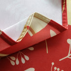60" x 84" Rectangle Christmas Ribbon & Leaf Print Polyester Wipe Clean Tablecloth - Red & Gold