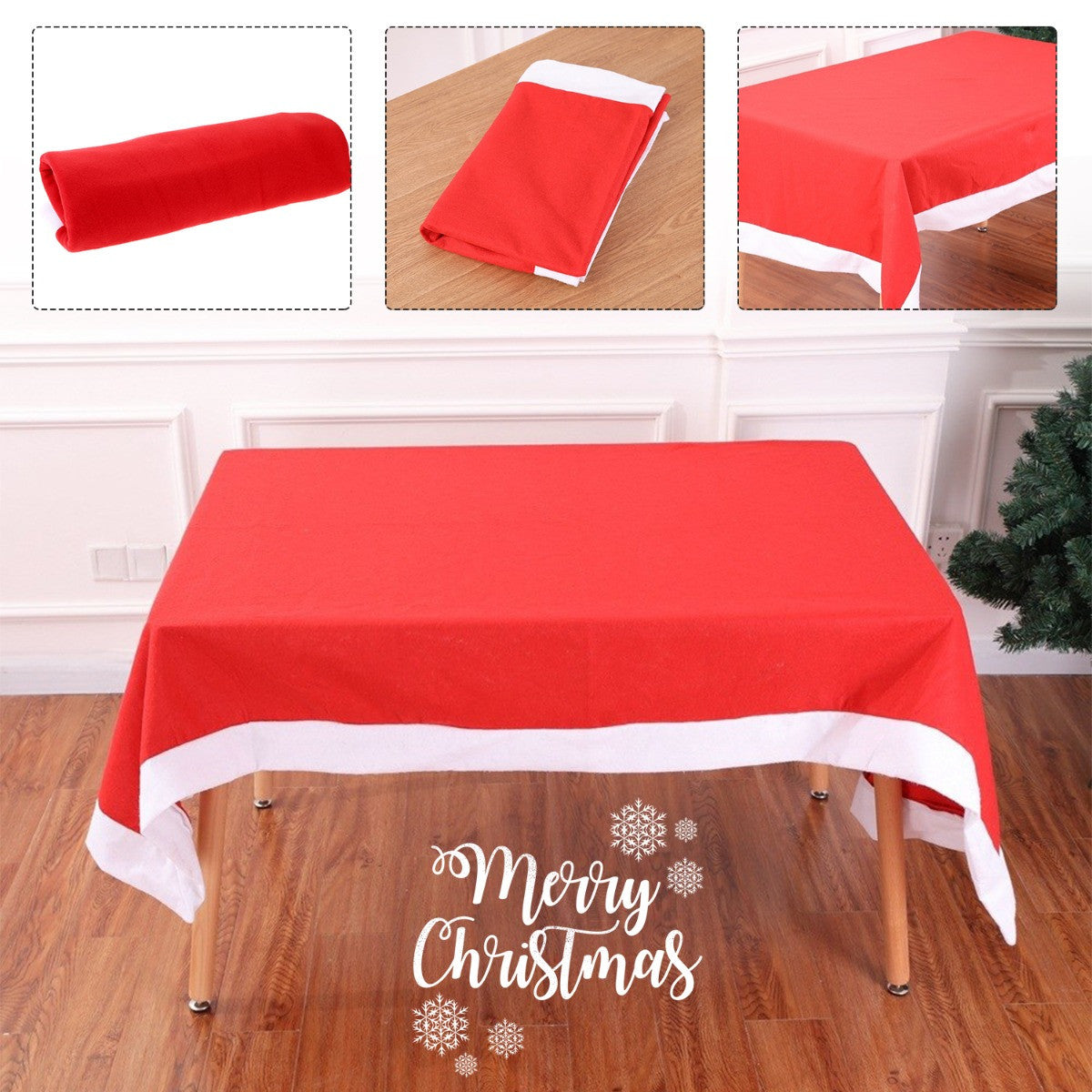 52" x 70" Rectangle Felt Tablecloth - Red with White Trim