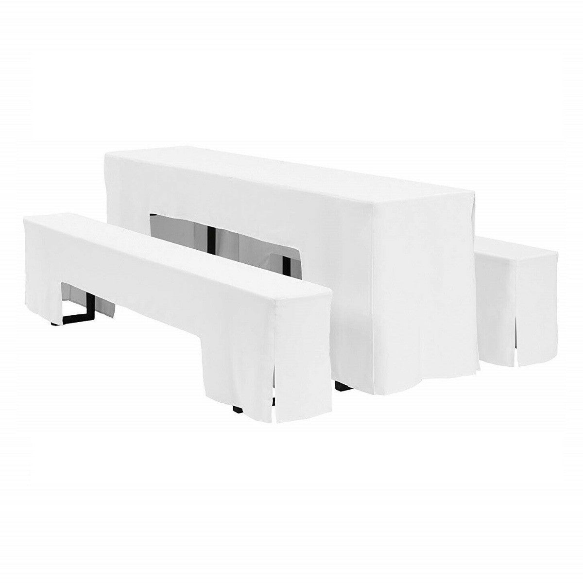 7ft Table & Bench Polyester Cover Set - White