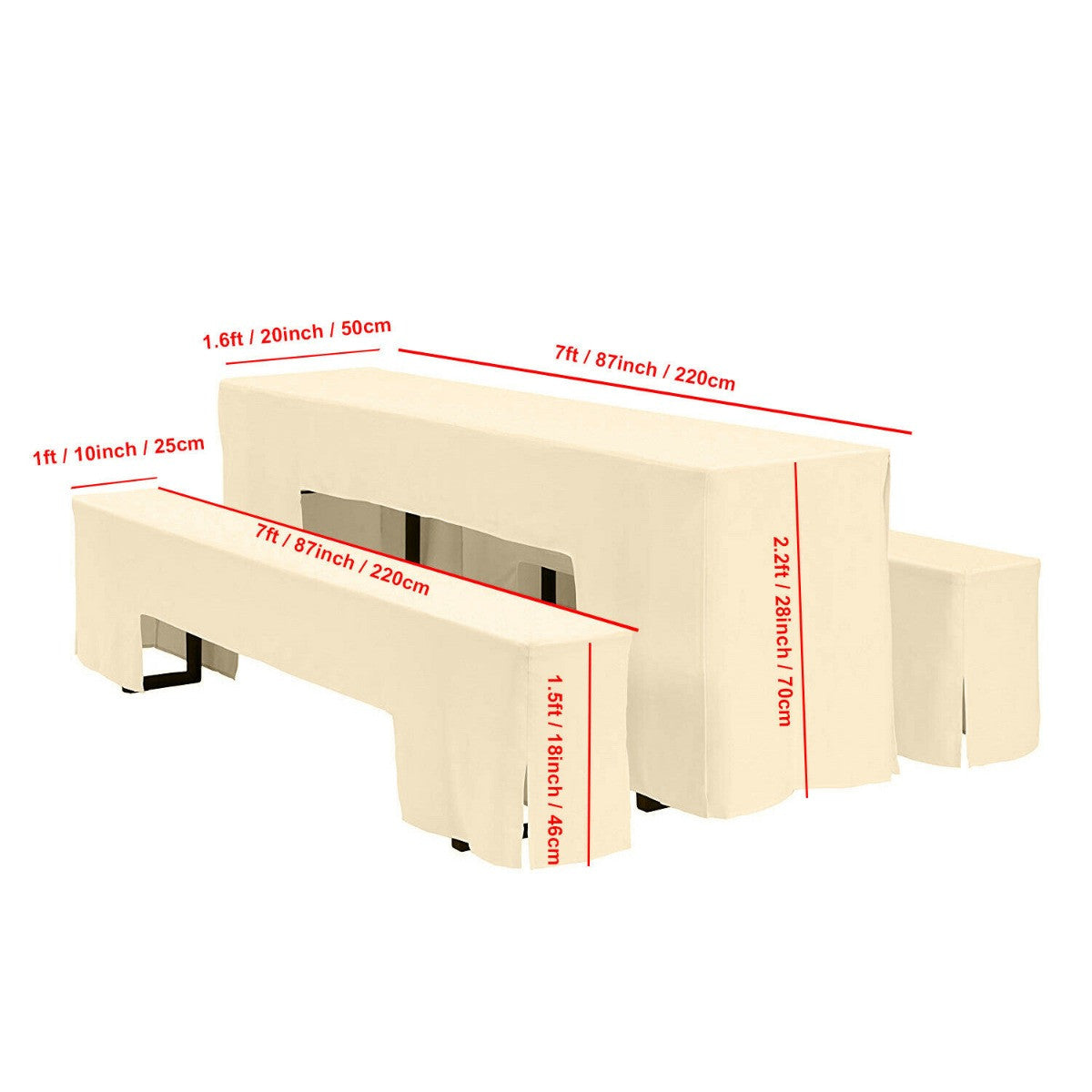 7ft Table & Bench Polyester Cover Set - Ivory