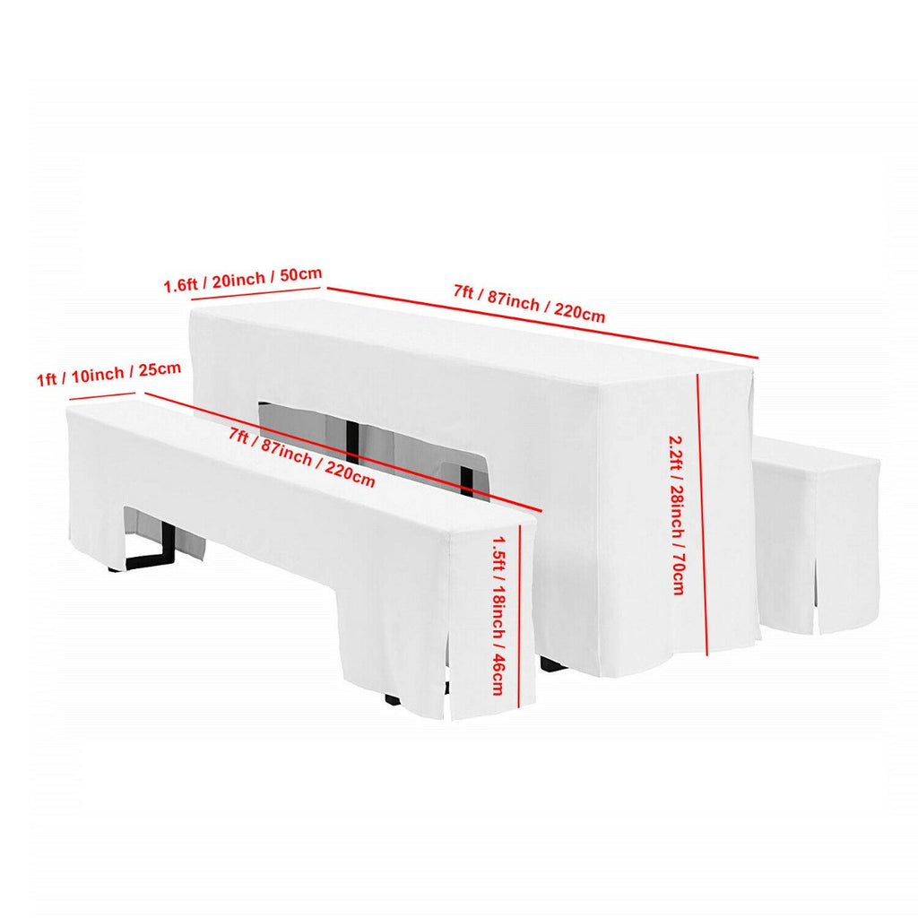 7ft Table & Bench Polyester Cover Set - White