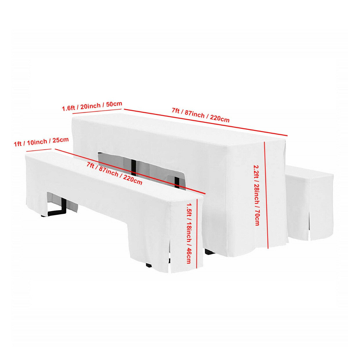 7ft Table & Bench Polyester Cover Set - White