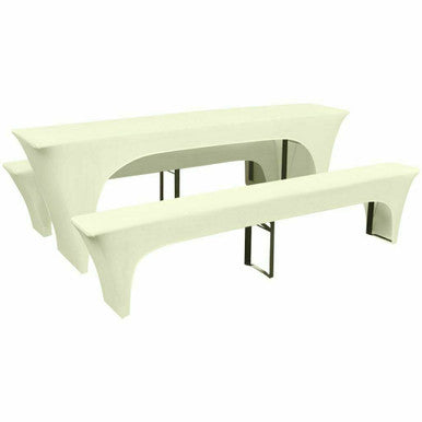 7ft Table & Bench Spandex Cover Set - Ivory