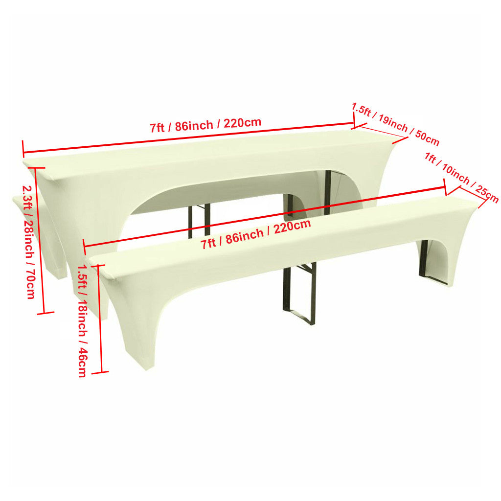 7ft Table & Bench Spandex Cover Set - Ivory