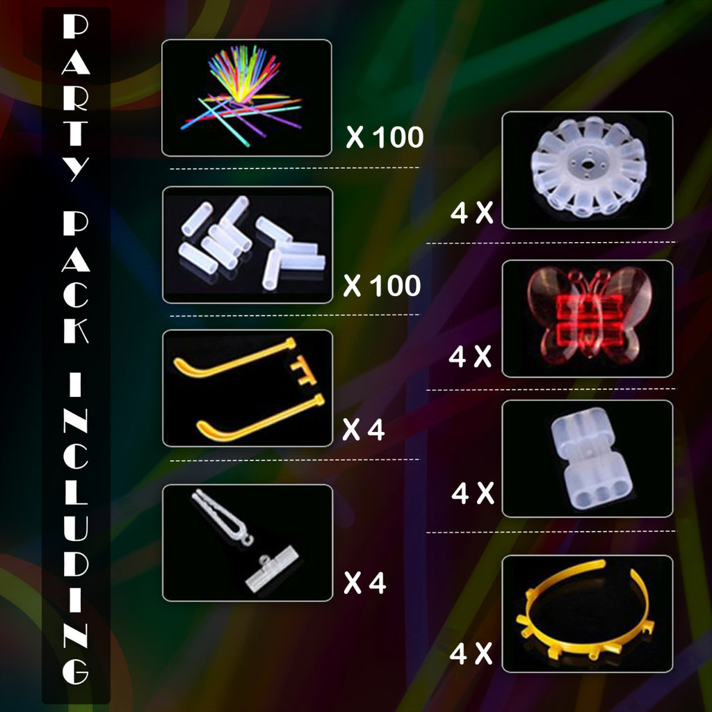 Glow Sticks with Connectors Party Pack (224pc) - Mixed Colours