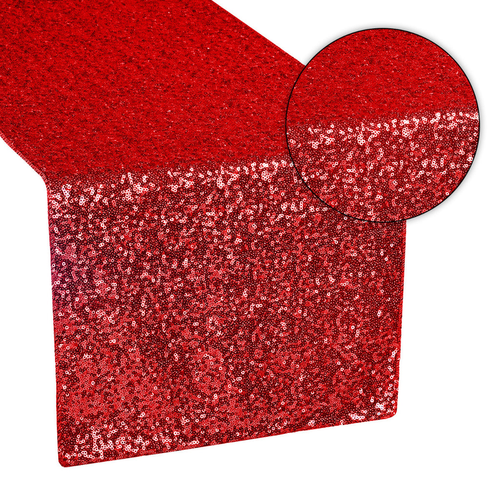 30cm x 274cm Shiny Sequin Table Runner - Red
