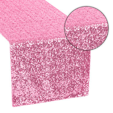 30cm x 274cm Shiny Sequin Table Runner - Baby Pink
