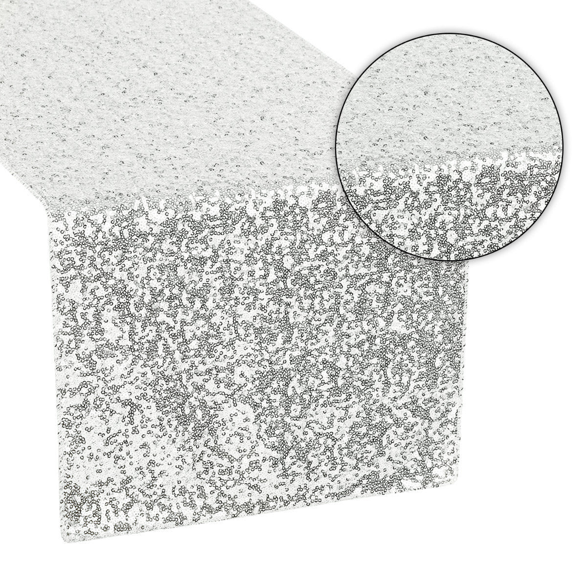 30cm x 274cm Shiny Sequin Table Runner - Silver