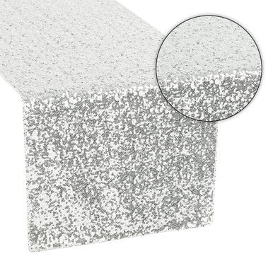 30cm x 274cm Shiny Sequin Table Runner - Silver
