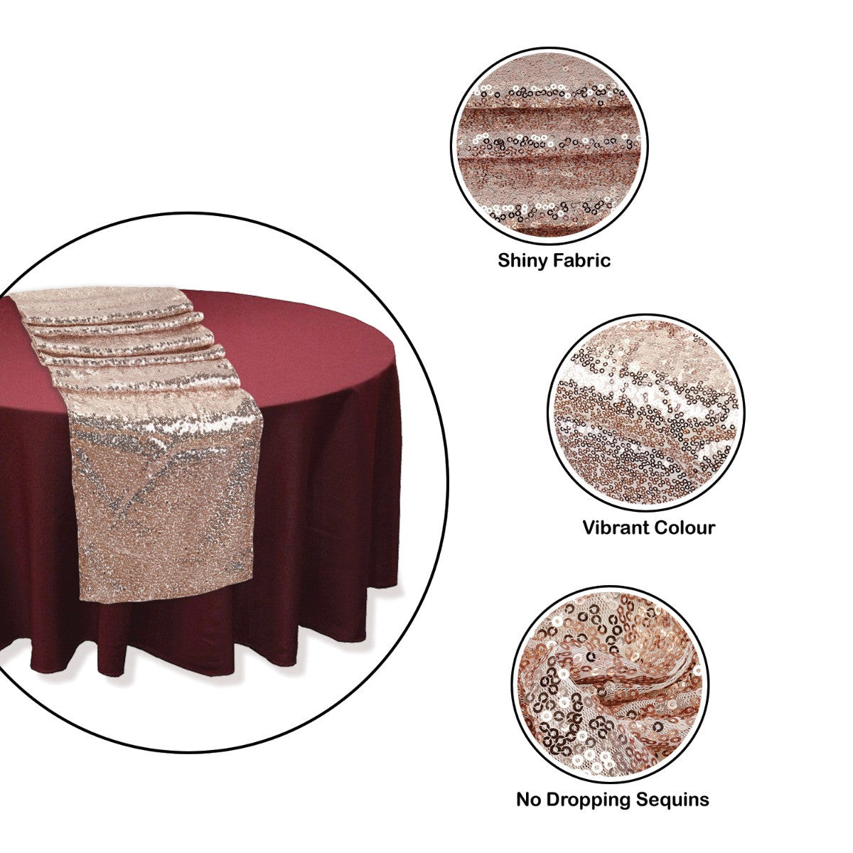 30cm x 274cm Shiny Sequin Table Runner - Nude