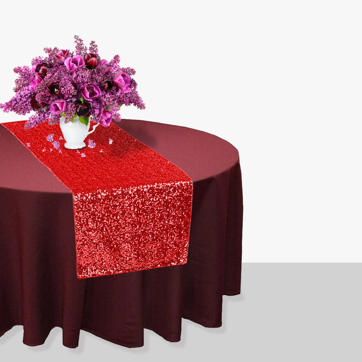 30cm x 274cm Shiny Sequin Table Runner - Red