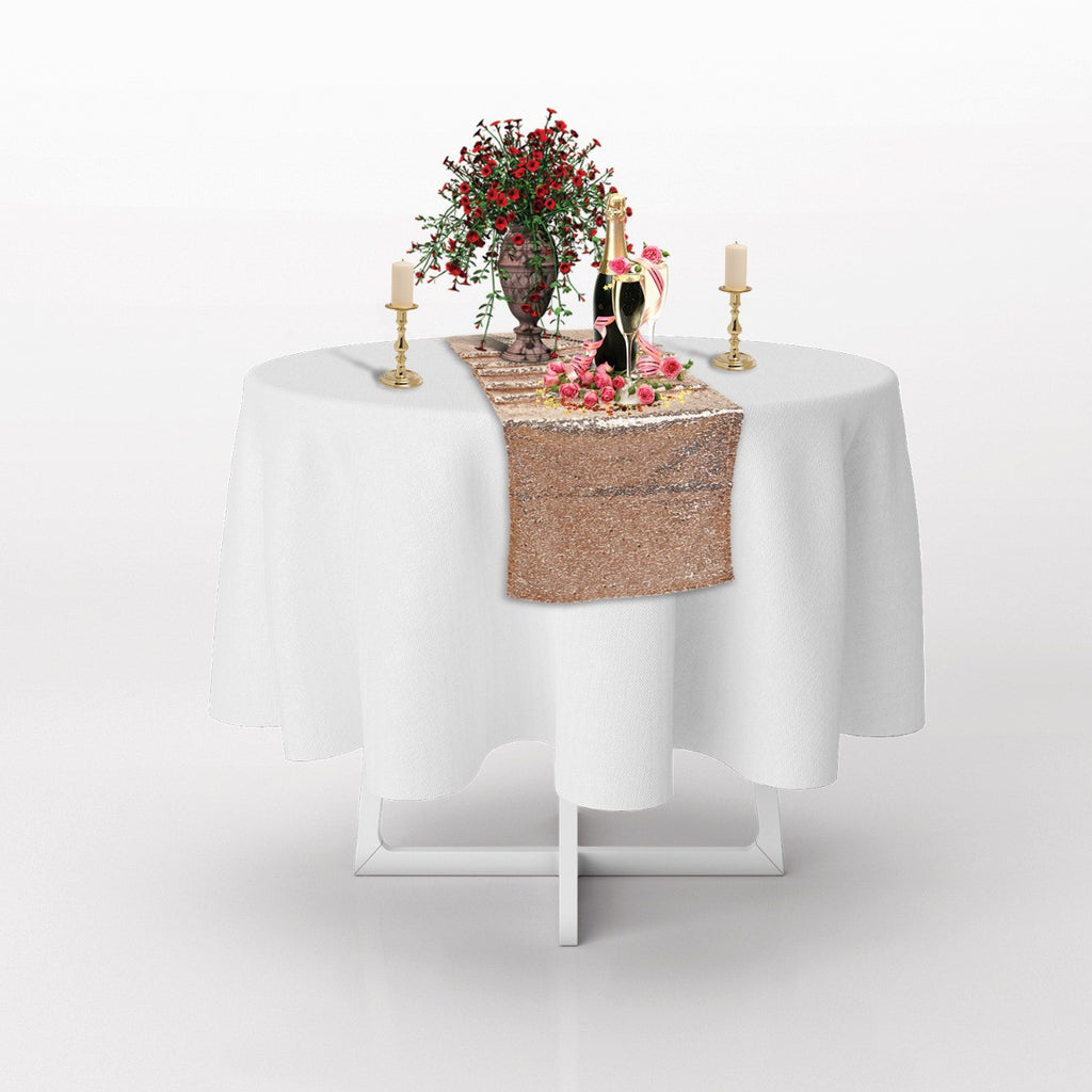 30cm x 274cm Shiny Sequin Table Runner - Nude