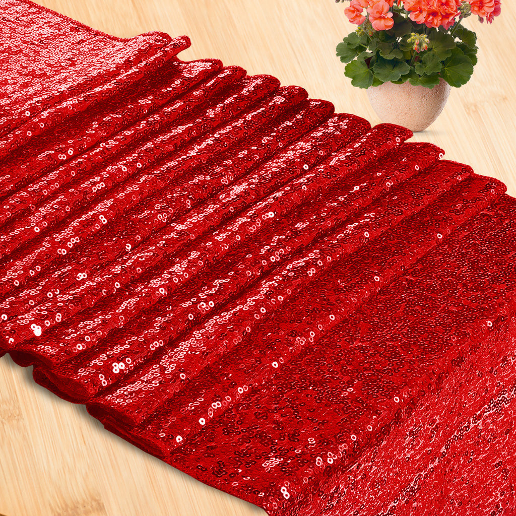 30cm x 274cm Shiny Sequin Table Runner - Red