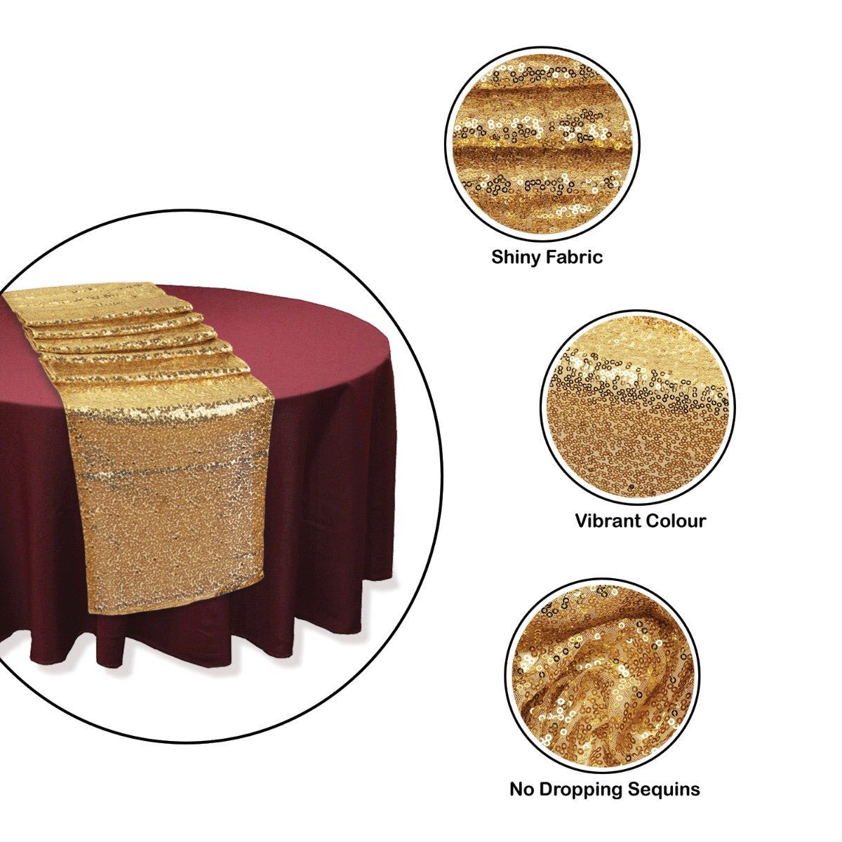 30cm x 274cm Shiny Sequin Table Runner - Champagne