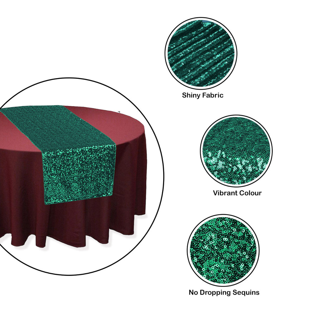 30cm x 274cm Shiny Sequin Table Runner - Emerald Green