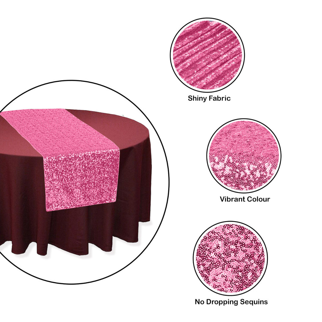 30cm x 274cm Shiny Sequin Table Runner - Baby Pink