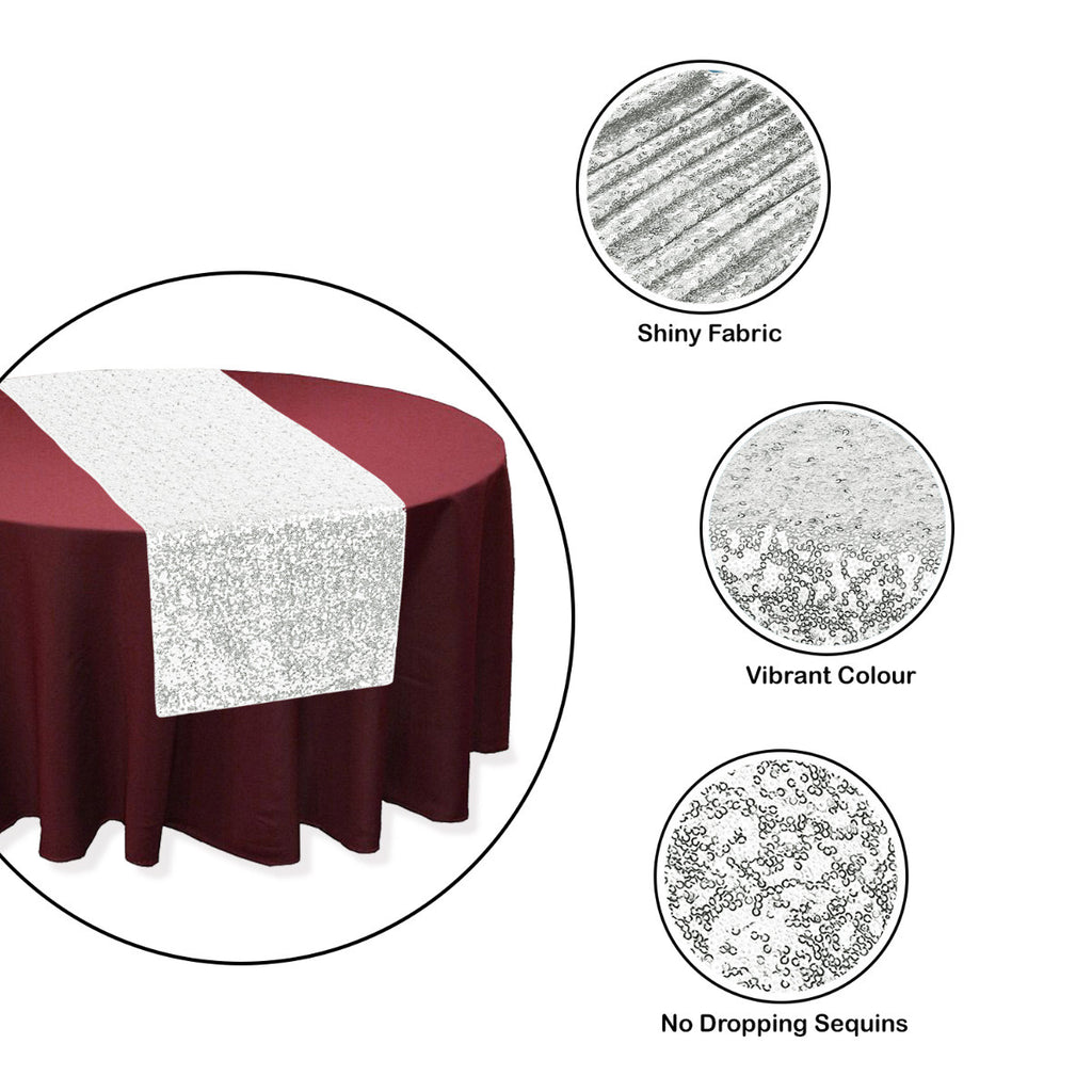 30cm x 274cm Shiny Sequin Table Runner - Silver