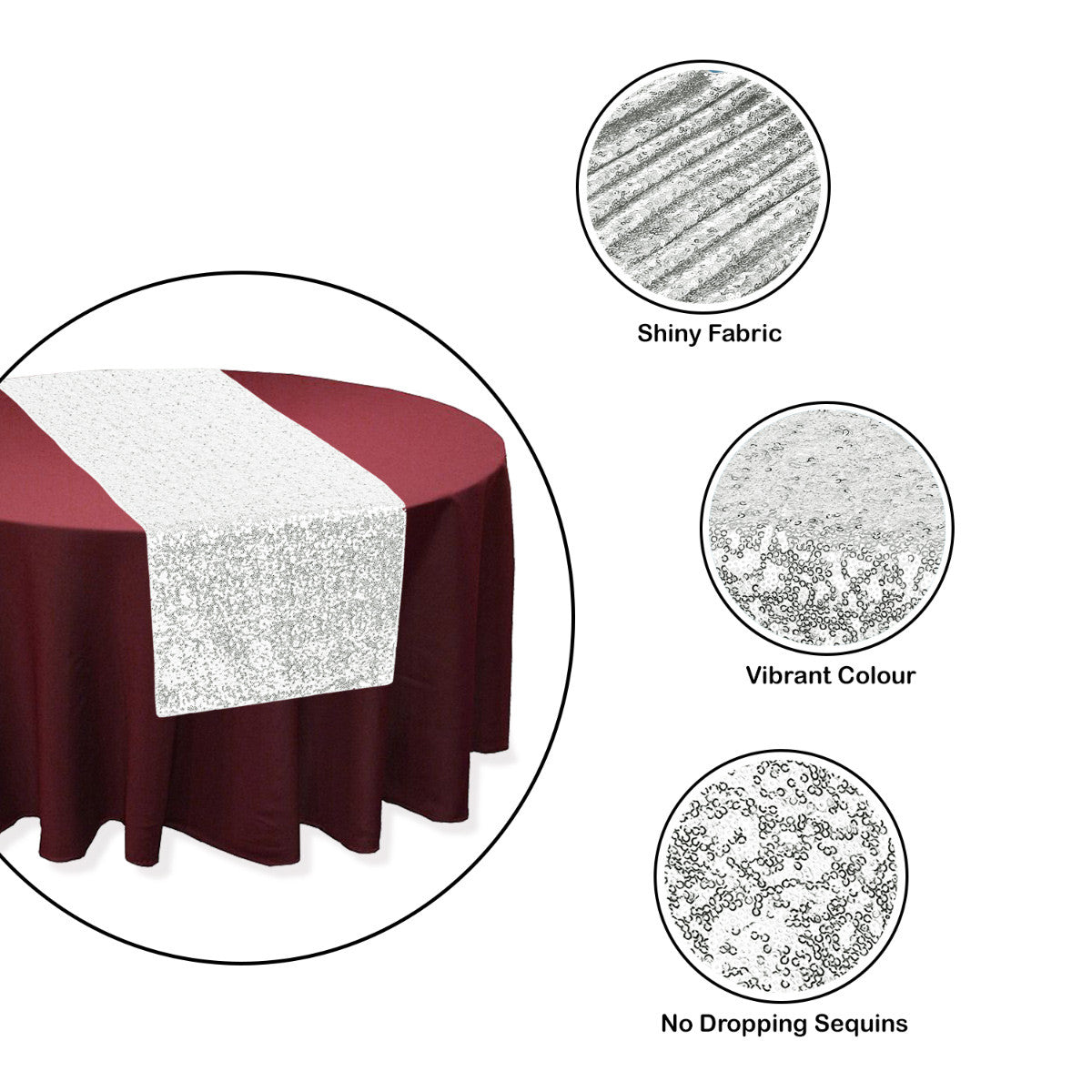 30cm x 274cm Shiny Sequin Table Runner - Silver