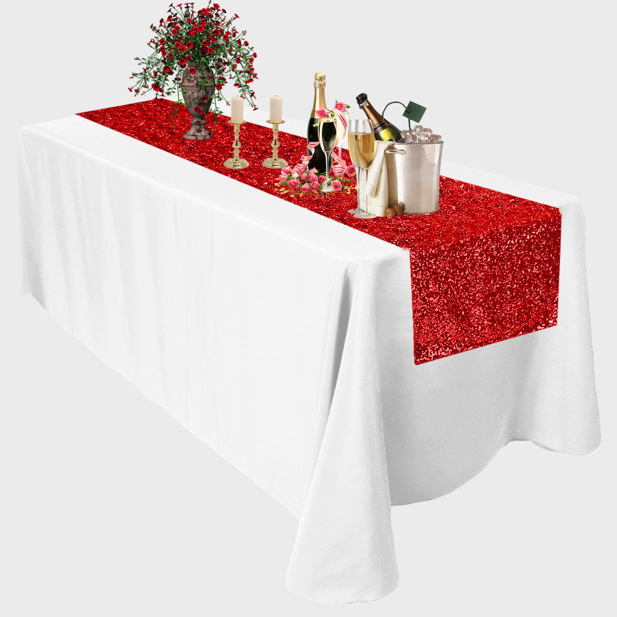 30cm x 274cm Shiny Sequin Table Runner - Red