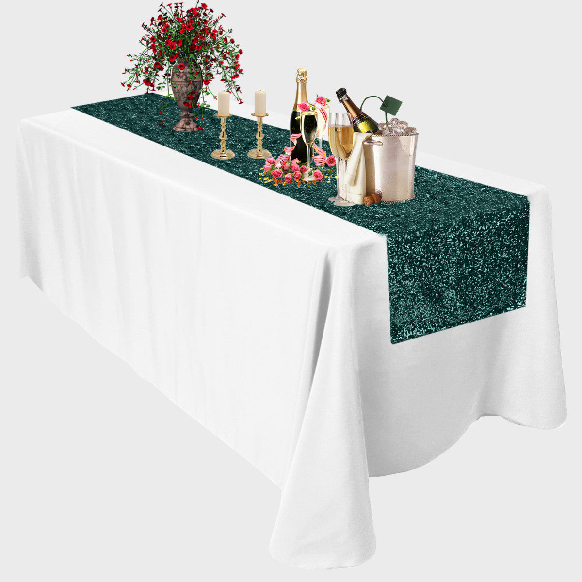 30cm x 274cm Shiny Sequin Table Runner - Emerald Green