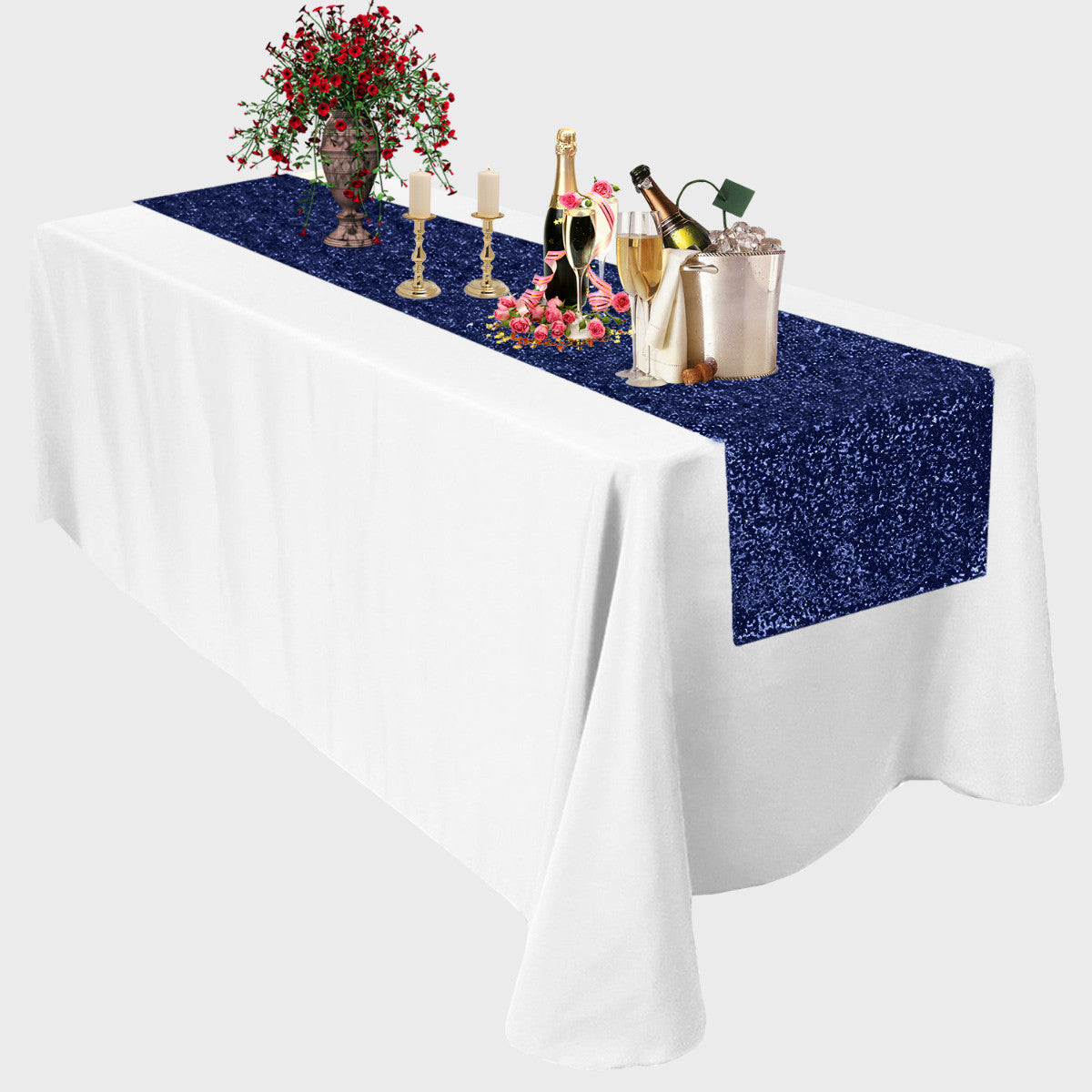 30cm x 274cm Shiny Sequin Table Runner - Navy Blue