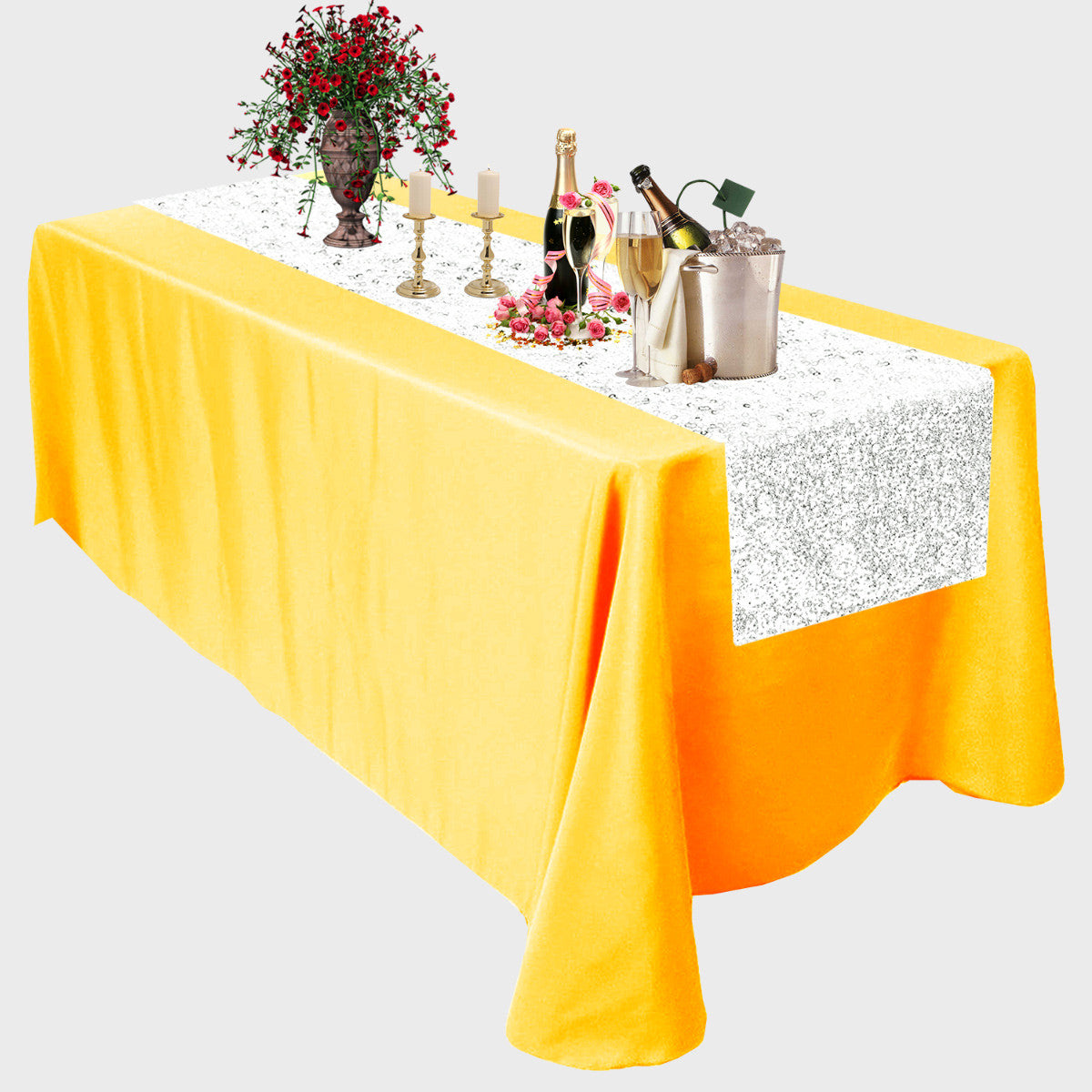 30cm x 274cm Shiny Sequin Table Runner - Silver