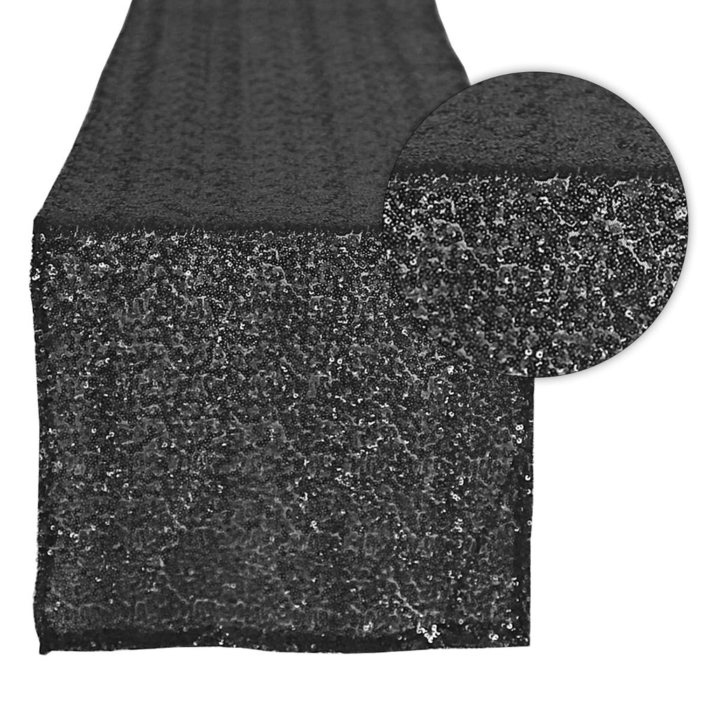 30cm x 274cm Shiny Sequin Table Runner - Black