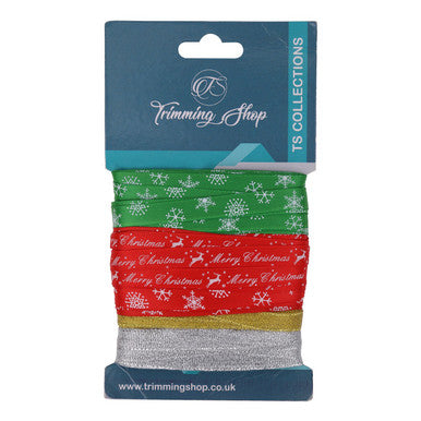 10mm x 9m Christmas Themed Printed Grosgrain Ribbons, 5 Rolls - Assorted Designs