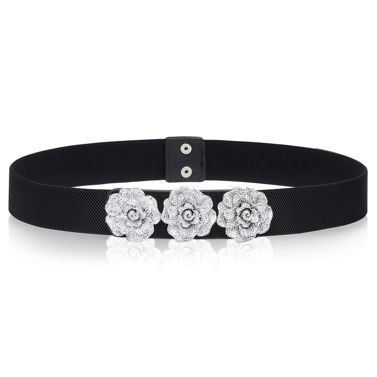 Tea Flower Buckle Belt with Three Roses - Elasticated