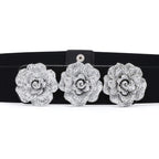 Tea Flower Buckle Belt with Three Roses - Elasticated