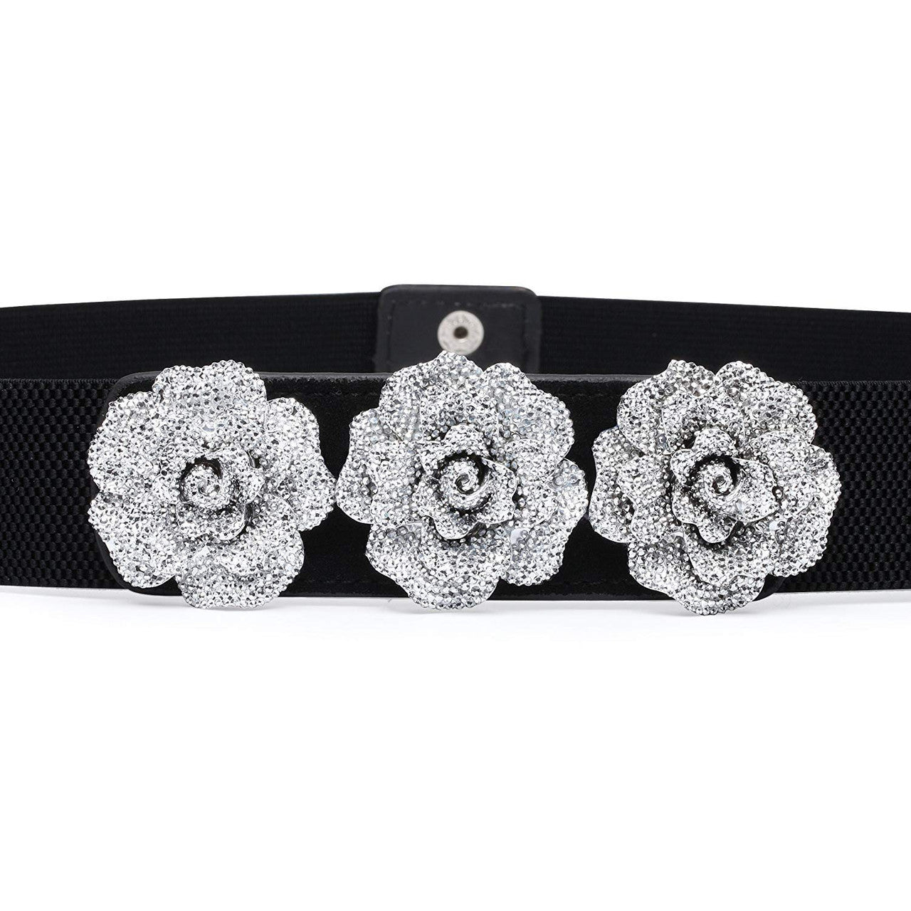 Tea Flower Buckle Belt with Three Roses - Elasticated
